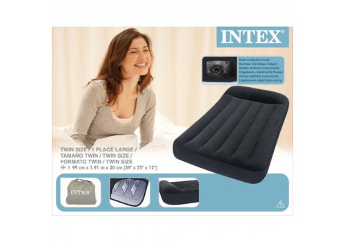 Надувная кровать-матрас Pillow Rest Classic Airbed (Twin) 99х191x30см с подголовником и встроенным насосом 220 V 66779