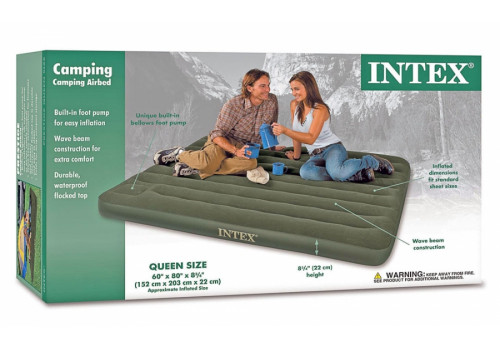 Двуспальный надувной матрас Intex Downy Bed (Queen) с насосом, 152х203х22 см 66929